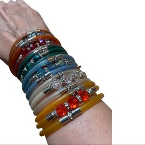 Vintage rubber and crystal wrap bracelets with free matching earrings